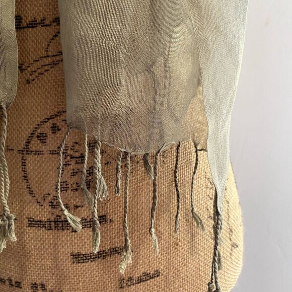 Vintage‎ Echo Silk Blend Lightweight Scarf Green Stripe Colorblock Fringe - Picture 2 of 5